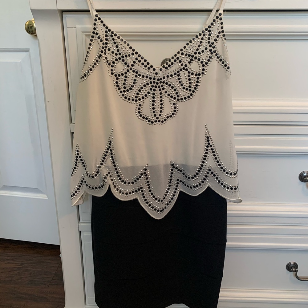 Black and White Sequined Mini Dress
